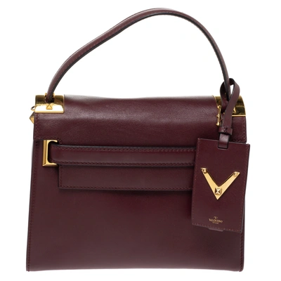 Pre-owned Valentino Garavani Burgundy Leather My Rockstud Top Handle Bag