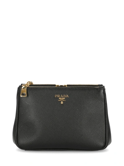 Shop Prada Leather Clutch Bag In Black