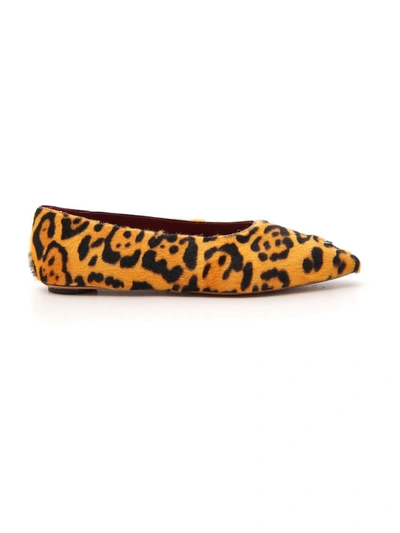 Shop Marni Leopard Leather Flats In Orange