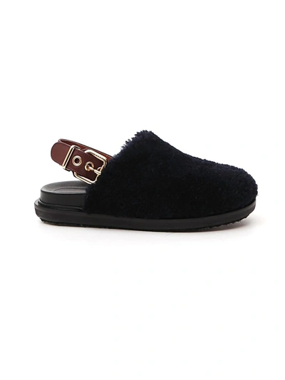 Shop Marni Black Fur Sandals