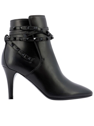Shop Valentino Black Leather Ankle Boots