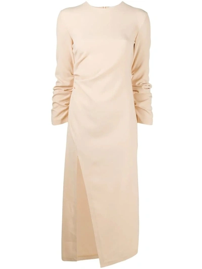 Shop A.w.a.k.e. Ruched Side-slit Dress In Neutrals