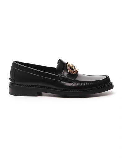 Shop Versace Black Leather Loafers