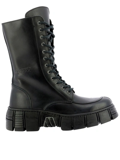 Shop New Rock Black Leather Ankle Boots