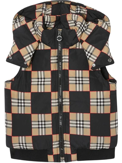 Shop Burberry Check-print Puffer Gilet In Black