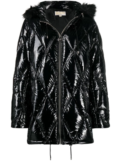 Shop Michael Michael Kors Diamond-quilted Padded Coat In Black
