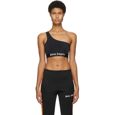 Shop Palm Angels Black One Shoulder Sports Bra