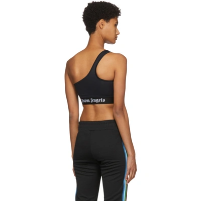 Shop Palm Angels Black One Shoulder Sports Bra