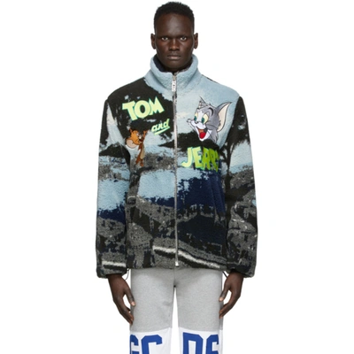Shop Gcds Blue And Grey Tom And Jerry Edition Napoli Pile Jacket In Mx Mix