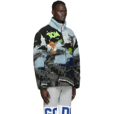 Shop Gcds Blue And Grey Tom And Jerry Edition Napoli Pile Jacket In Mx Mix