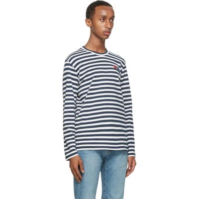 Shop Comme Des Garçons Play Comme Des Garcons Play Navy Stripe Double Heart Long Sleeve T-shirt In Navy/white