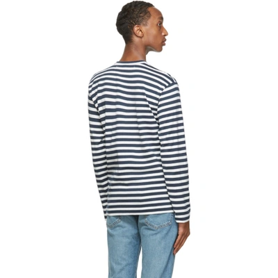 Shop Comme Des Garçons Play Comme Des Garcons Play Navy Stripe Double Heart Long Sleeve T-shirt In Navy/white