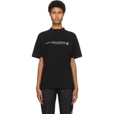 Shop Palm Angels Black Logo Palm Airlines T-shirt