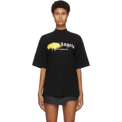 Shop Palm Angels Black 'los Angeles' Sprayed Logo T-shirt In Blk/yellow