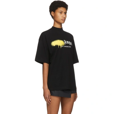 Palm Angels Black 'los Angeles' Sprayed Logo T-shirt In Blk/yellow