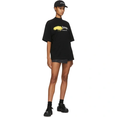 Shop Palm Angels Black 'los Angeles' Sprayed Logo T-shirt In Blk/yellow