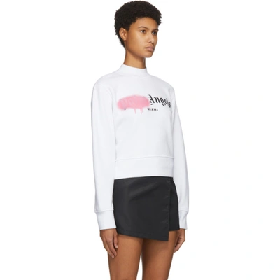 Shop Palm Angels White 'miami' Sprayed Logo Sweatshirt In White/pink