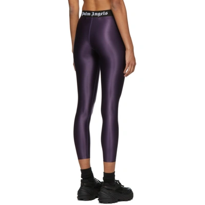 Shop Palm Angels Purple Logo Leggings In Purple/wht