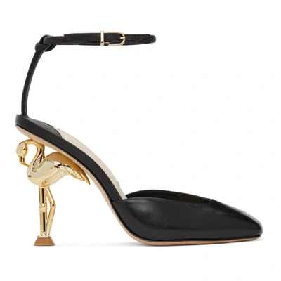 Shop Sophia Webster Black Flo Flamingo Heels In Black/gold