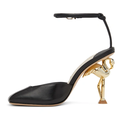 Shop Sophia Webster Black Flo Flamingo Heels In Black/gold