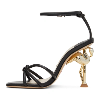 Shop Sophia Webster Black Flo Flamingo Heeled Sandals In Black/gold