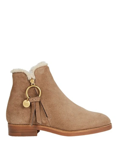 Shop See By Chloé Louise Shearling Flat Booties In Beige