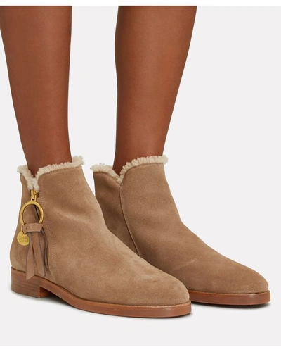 Shop See By Chloé Louise Shearling Flat Booties In Beige