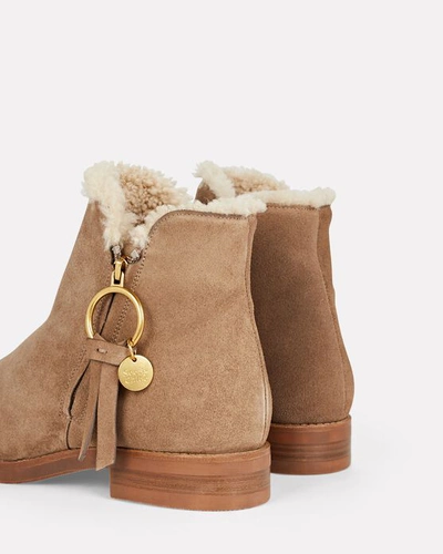 Shop See By Chloé Louise Shearling Flat Booties In Beige