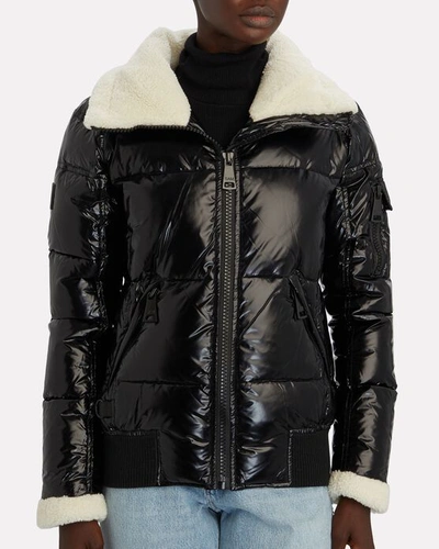 Shop Sam Nikki Shearling Trimmed Puffer Jacket In Black