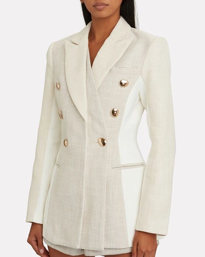 Shop Acler Kings Double-breasted Blazer In Ivory/grey