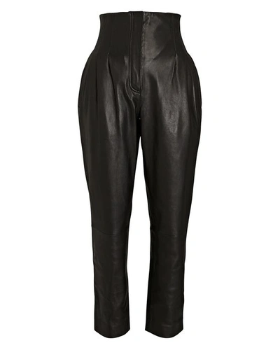 Shop Alberta Ferretti Tapered High-waist Leather Pants In Black