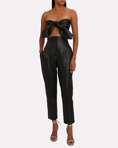 Shop Alberta Ferretti Tapered High-waist Leather Pants In Black