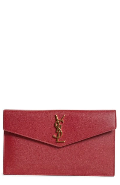Shop Saint Laurent Uptown Calfskin Leather Envelope Clutch In Opyum Red