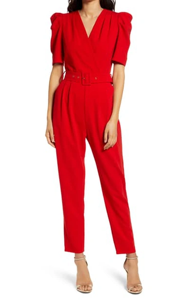 Shop Adelyn Rae Yereli Belted Short Sleeve Jumpsuit In Red