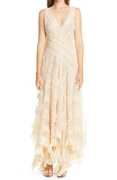 Shop Zimmermann Charm Star Lace & Ruffle Trim Silk Dress In Cream