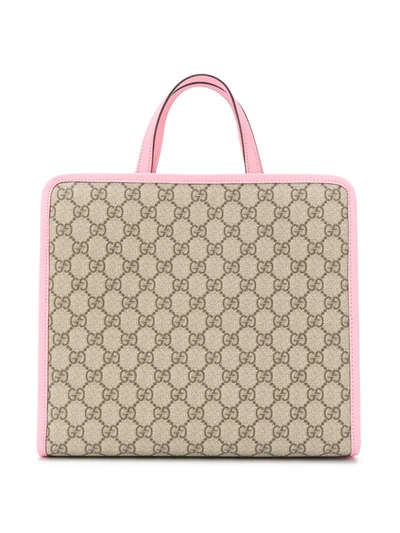 Shop Gucci Gg Supreme Strawberry Tote Bag In Neutrals