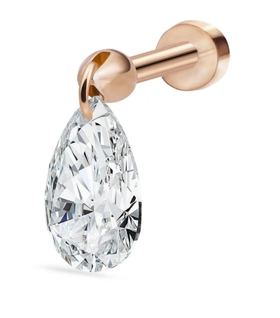 Shop Maria Tash Rose Gold Floating Pear Diamond Charm Threaded Stud Earring (6mm)