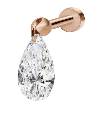 Shop Maria Tash Rose Gold Floating Pear Diamond Charm Threaded Stud Earring (7mm)