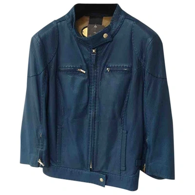 Pre-owned Fendi Leather Biker Jacket In Blue