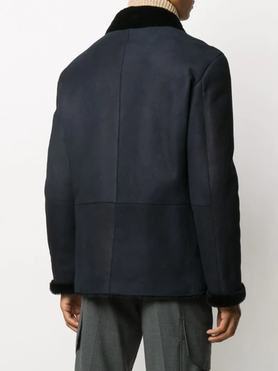 Shop Giorgio Armani Shearling-lined Single-breasted Jacket In Blue