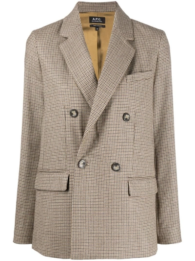 Shop Apc Checked Double Breasted Blazer In Neutrals