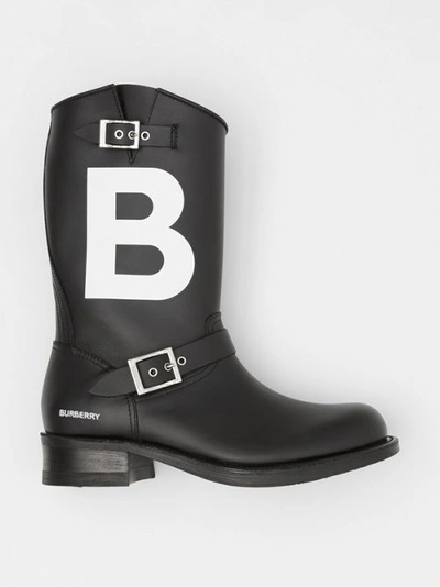 Shop Burberry Tb Motif Leather Biker Boots In Black