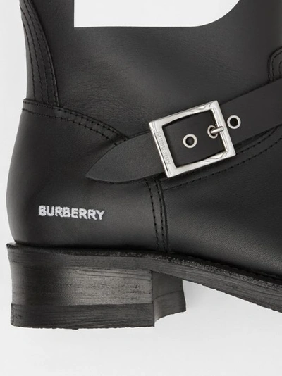 Shop Burberry Tb Motif Leather Biker Boots In Black