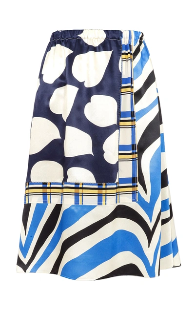 Shop Marni Mixed-print Satin Midi Skirt