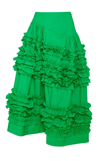 Shop Molly Goddard Women's Otis Frilled Cotton Midi Skirt In Green,white