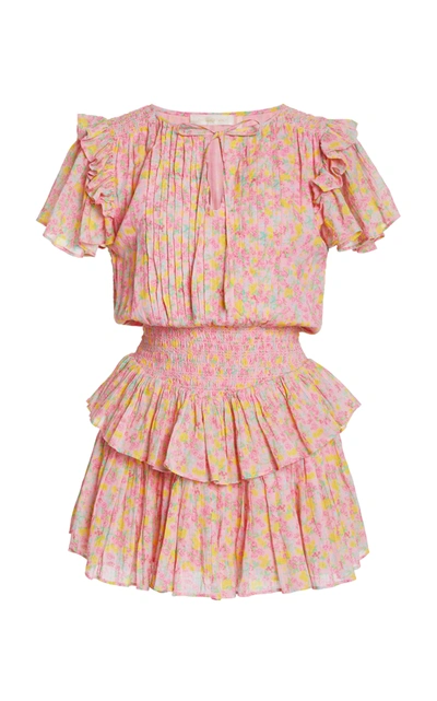 Shop Loveshackfancy Audette Cotton-gauze Mini Dress In Pink