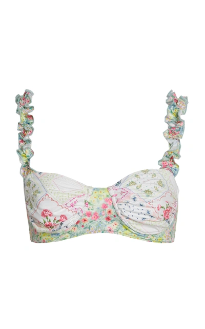 Loveshackfancy Annika Ruffled Paneled Bikini Top In White