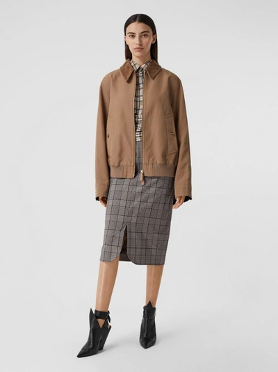 Shop Burberry Check Wool Pencil Skirt In Deep Taupe Check