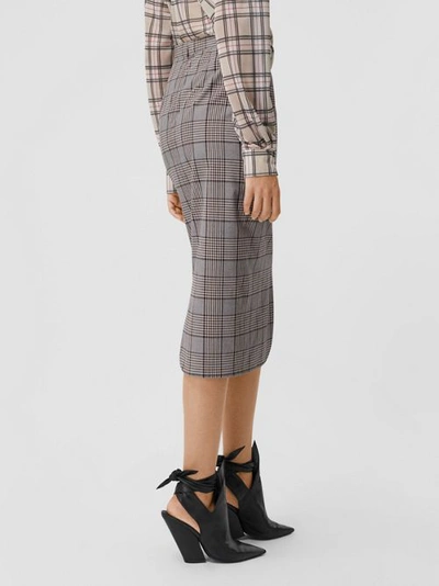 Shop Burberry Check Wool Pencil Skirt In Deep Taupe Check