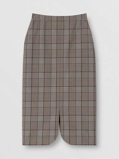Shop Burberry Check Wool Pencil Skirt In Deep Taupe Check